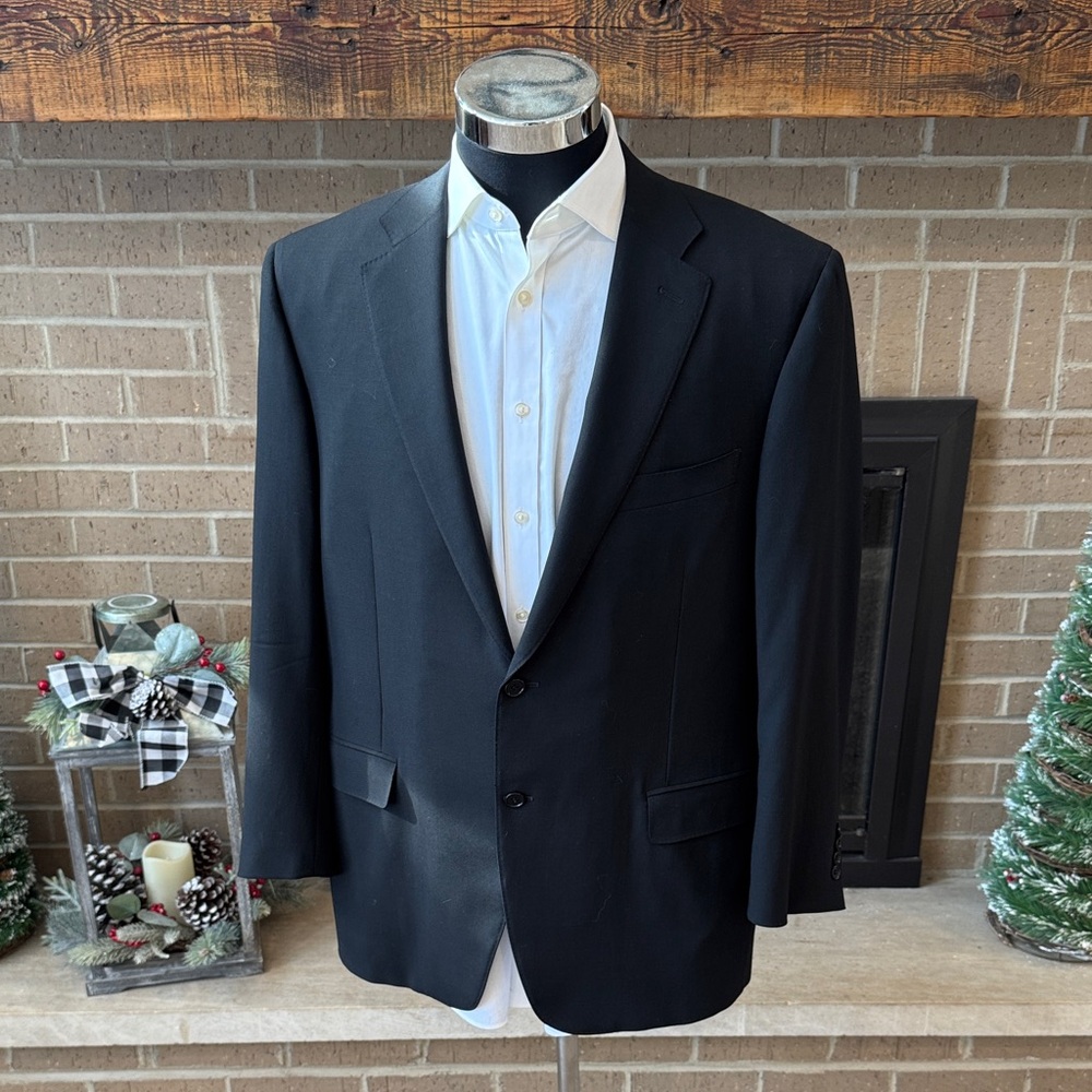 Canali mens 44R black solid 100% wool 2-button travel sport coat EUC